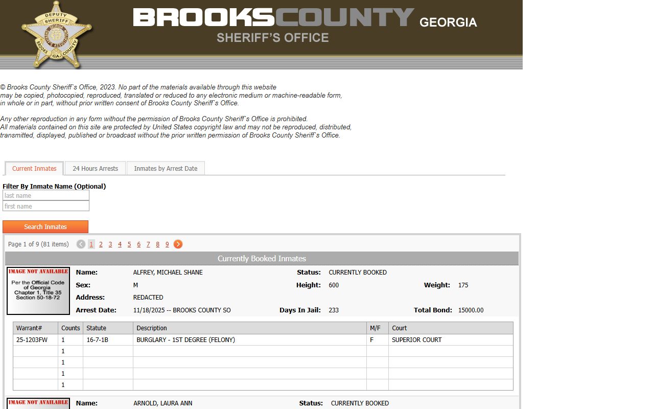 Brooks County inmate search current inmate roster