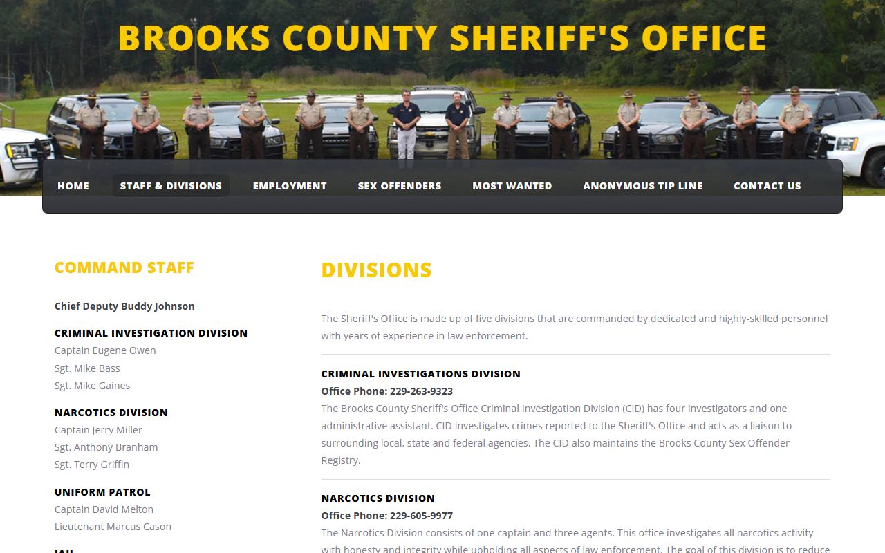 Brooks County inmate search sheriff staff and jail divisions