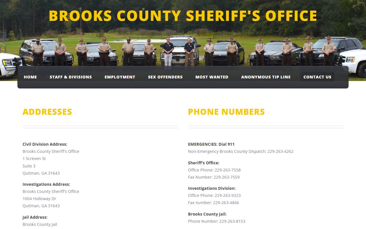 Brooks County inmate search Sheriff's Office contact page