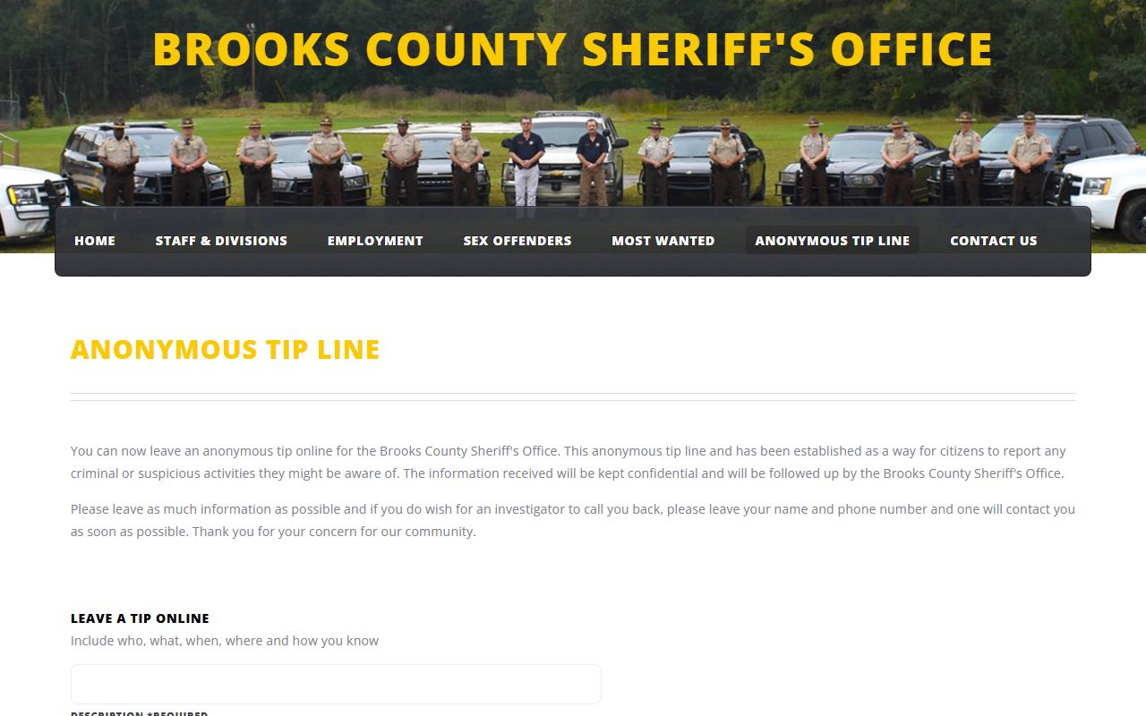 Brooks County warrant search anonymous sheriff tip line