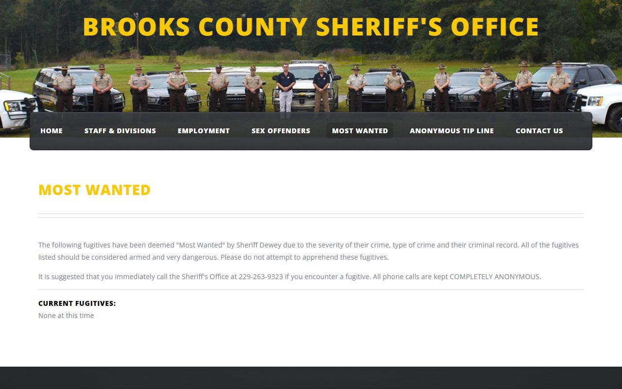 Brooks County warrant search Most Wanted page
